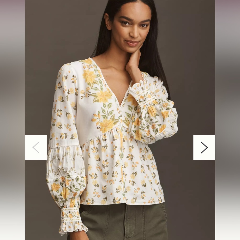 FARM Rio White and Yellow Floral Peasant Blouse